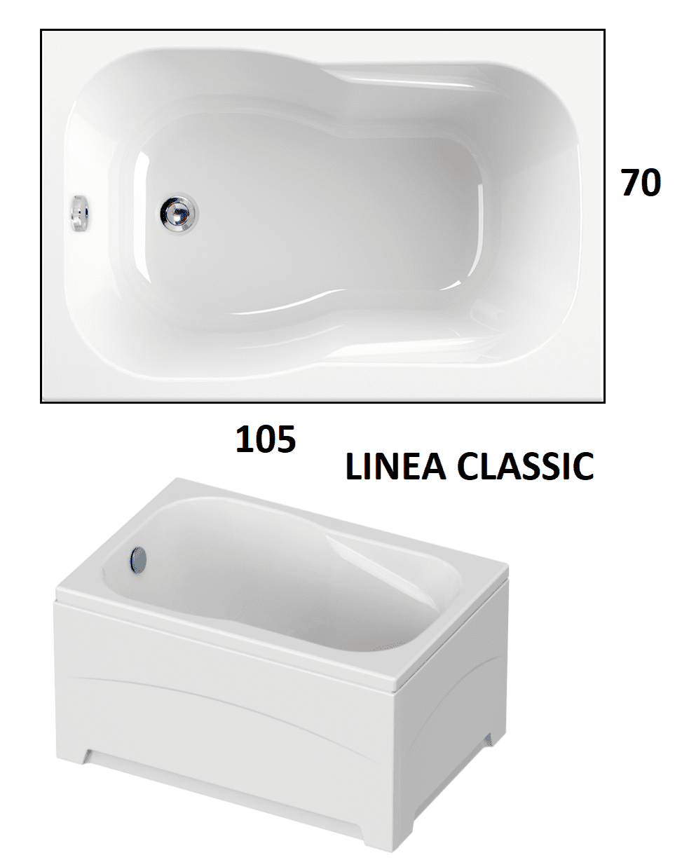 Classic 105 X 70 Vasca Da Bagno Rettangolare