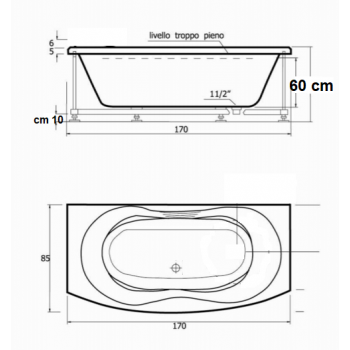 AFRODITE 170x70/85 VASCA DA BAGNO SPANCIATA   