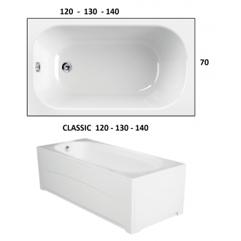 CLASSIC 120-130-140 x 70 VASCA DA BAGNO RETTANGOLARE