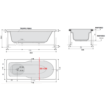 COMODOSA IDRO 160-170x70-165X65  VASCA IDROMASSAGGIO RETTANGOLARE 