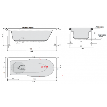COMODOSA IDRO 160-170x70-165X65  VASCA IDROMASSAGGIO RETTANGOLARE 
