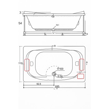 CONCHIGLIA 110 X 185 VASCA DA BAGNO IDROMASSAGGIO RETTANGOLARE