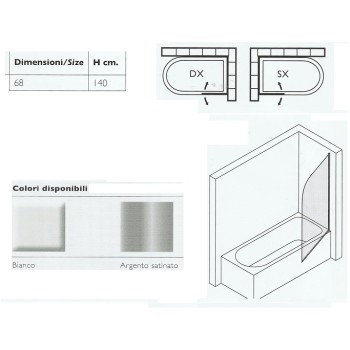 CRISTALLO SOPRA VASCA 69 X 140 ROTABILE FLIPPER