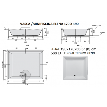 ELENA 170X190 VASCA IDROMASSAGGIO RETTANGOLARE 