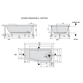 EMANUELA 170 x 80 VASCA DOCCIA DX/SX 