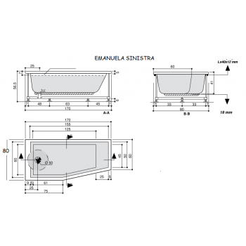 EMANUELA 170 x 80 VASCA DOCCIA DX/SX 