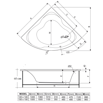 ESSENZIALE 150x150 VASCA DA BAGNO ANGOLARE