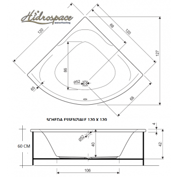 ESSENZIALE 120 x 120 VASCA IDROMASSAGGIO ANGOLARE