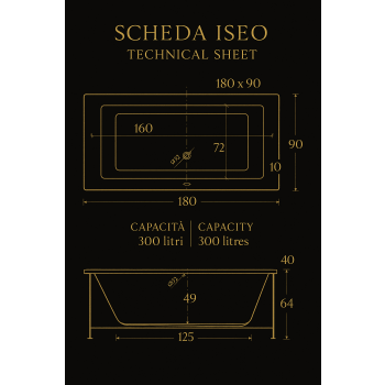ISEO 180 x 90 VASCA RETTANGOLARE DUE POSTI  