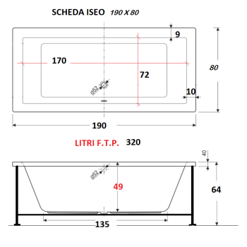 ISEO 190 x 80 VASCA IDROMASSAGGIO RETTANGOLARE DUE POSTI  