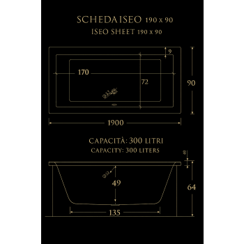 ISEO 190 x 90 VASCA BAGNO RETTANGOLARE DUE POSTI  