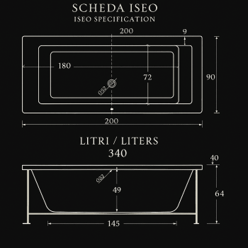 ISEO 200 x 90 VASCA BAGNO RETTANGOLARE DUE POSTI  