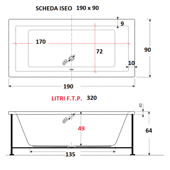 ISEO 190 x 90 VASCA BAGNO RETTANGOLARE DUE POSTI  