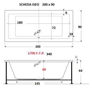 ISEO 200 x 90 VASCA IDROMASSAGGIO RETTANGOLARE DUE POSTI  