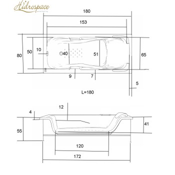 LADY SARA 180 x 80 VASCA IDROMASSAGGIO RETTANGOLARE