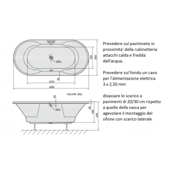 LIFE 180X85 VASCA IDROMASSAGGIO OVALE  
