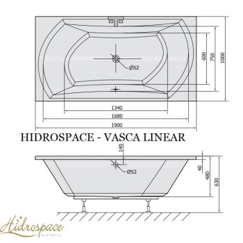 LINEAR DUO 100 X 190 VASCA DA BAGNO DUE POSTI 