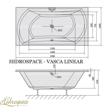 LINEAR DUO 100 X 190 VASCA DA BAGNO DUE POSTI 