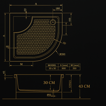 NINFEA 90 x 90 VASCA DA BAGNO DOCCIA 