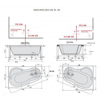 NYKE 100 X 150 VASCA IDROMASSAGGIO ASIMMETRICA