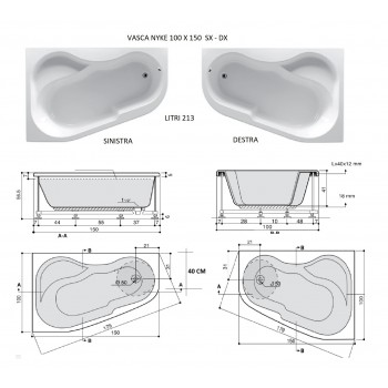 NYKE 100x150 VASCA DA BAGNO ASIMMETRICA  