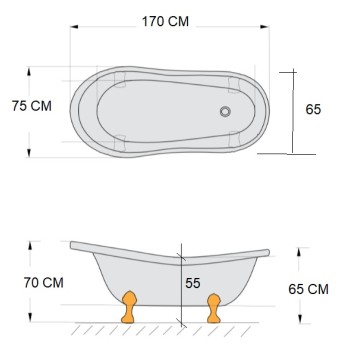 OLD STYLE 170 X 75 VASCA DA BAGNO FRESTANDING 
