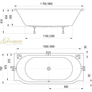 PERSEFONE 170x67/75 VASCA DA BAGNO RETTANGOLARE SPANCIATA   