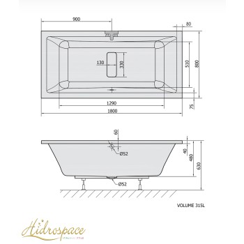RECTA DUO 170/180 x 80 VASCA DA BAGNO RETTANGOLARE DUE POSTI