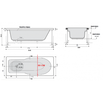 REHA  150 - 170 x 70 VASCA DA BAGNO RETTANGOLARE 