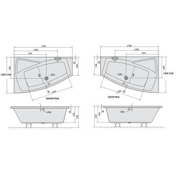 ROSE 100x170 100x160 VASCA DA BAGNO ASIMMETRICA 