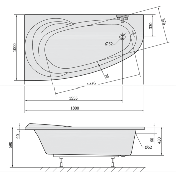 SANDY 100 x180 VASCA IDROMASSAGGIO ASIMMETRICA