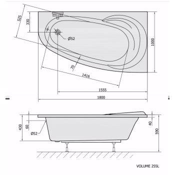 SANDY 100 x 180  VASCA DA BAGNO ASIMMETRICA