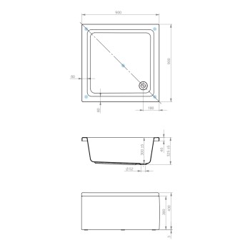 SERENA 90 X 90 VASCA DA BAGNO BOX DOCCIA QUADRATA 