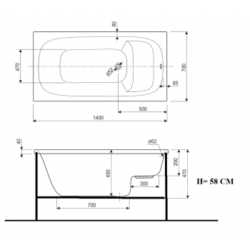 SMALL 105X70 -120X70 - 140X70  VASCA DA BAGNO CON SEDUTA  