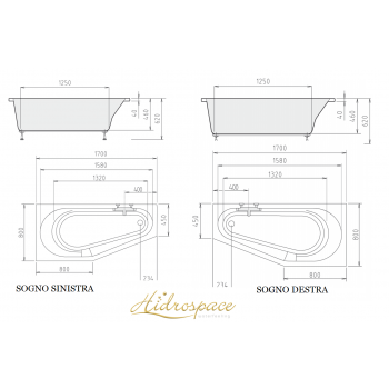 SOGNO VASCA 75 X 150 - 80 X 170 ASIMMETRICA