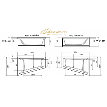 TRIAL 120x180 SX-DX VASCA IDROMASSAGGIO ASIMMETRICA