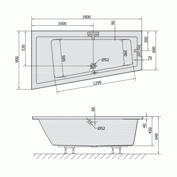 TRIAL 90 x 180 VASCA DA BAGNO ASIMMETRICA