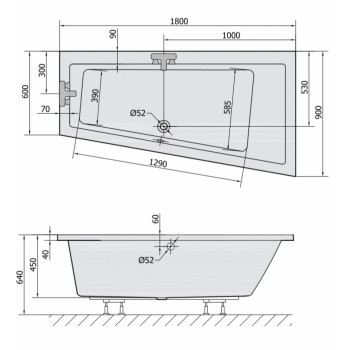 TRIAL 90 x 180 VASCA DA BAGNO ASIMMETRICA