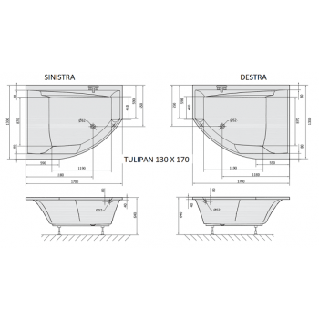 TULIPAN 130 x 170 VASCA IDROMASSAGGIO ASIMMETRICA 