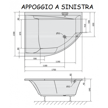 TULIPAN 130x170 VASCA DA BAGNO ASIMMETRICA