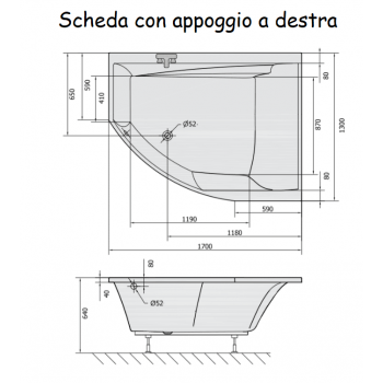 TULIPAN 130x170 VASCA DA BAGNO ASIMMETRICA