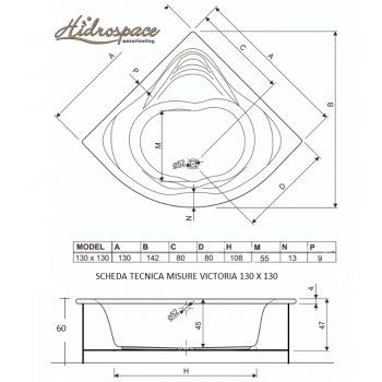 VICTORIA 130 x 130 VASCA IDROMASSAGGIO ANGOLARE