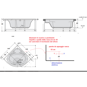 VICTORIA 140 x 140 VASCA DA BAGNO IDROMASSAGGIO ANGOLARE CON SEDUTA 